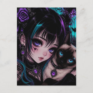Carte Postale Garder le Contact Fille Anime & Chat