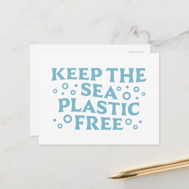 Carte Postale Gardez la mer plastique sans pollution (Devant/Arrière en situation)