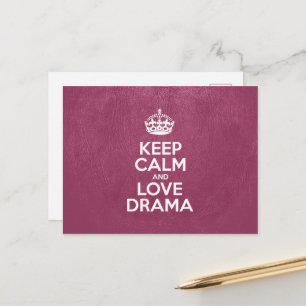 Carte Postale Gardez le calme et l'amour Drama, Cuir rose, Typog