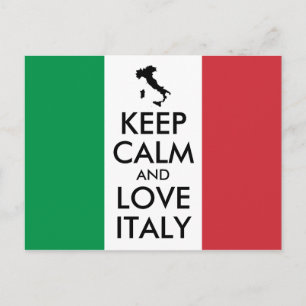 Carte Postale Gardez le calme et l'amour Italie Vert Blanc et Ro