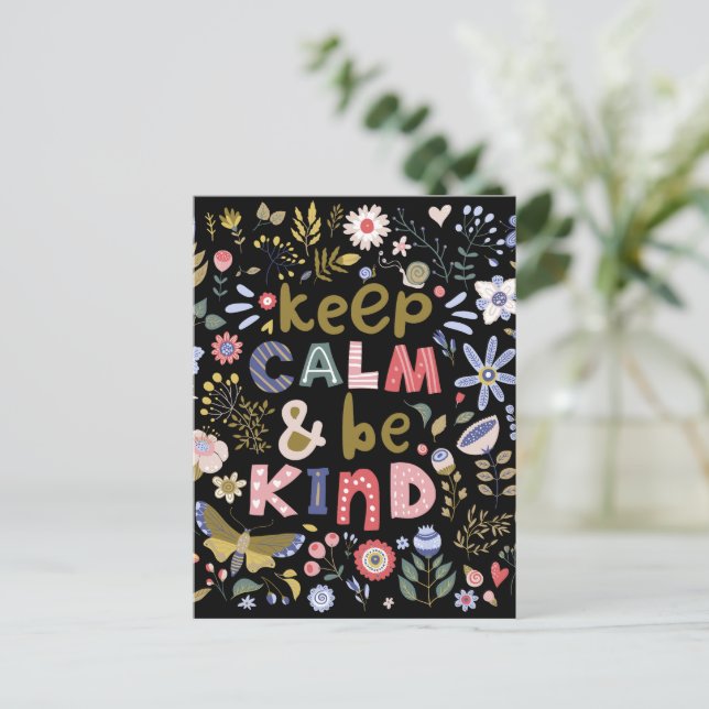 Carte Postale Gardez Le Calme Et Soyez Des Fleurs D'Art Folk (Debout devant)