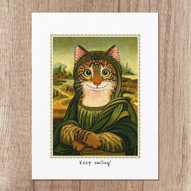 Carte Postale Gardez le sourire mignon Mona Lisa Chat Personnali (Créateur téléchargé)