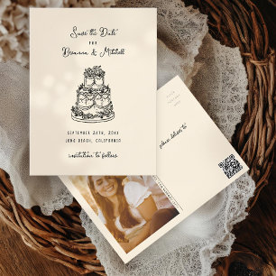 Carte Postale Gâteau à la main tiré à l'encre blanche Enregistre