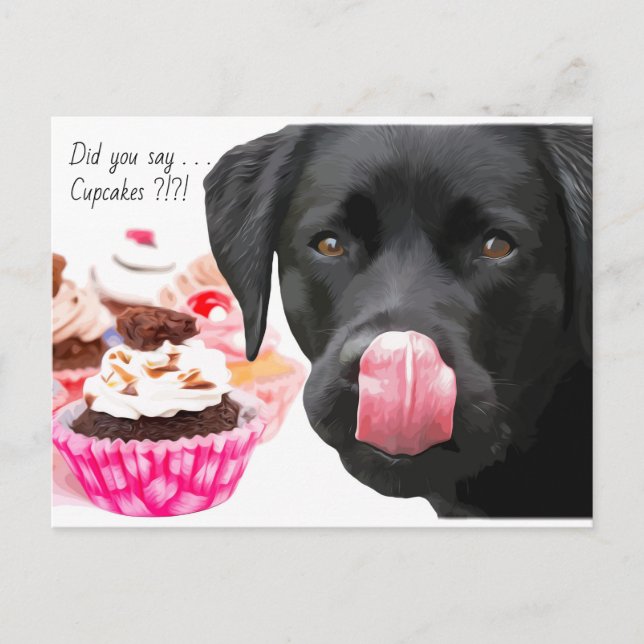 Carte Postale Gâteau au Cupcake Labrador Noir - Anniversaire de  (Devant)