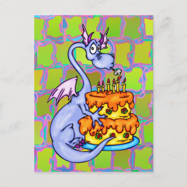 Carte Postale Gâteau au dragon et à l'anniversaire (Devant)