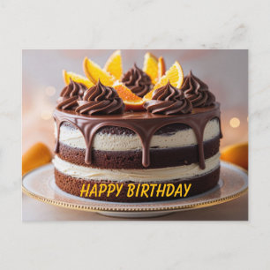 Carte Postale Gâteau aux fruits orange chocolat Joyeux Anniversa