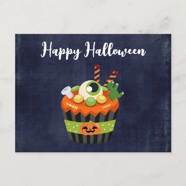 Carte Postale Gâteau cupcake Halloween mignon et effrayant avec  (Devant)
