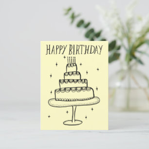 Carte Postale Gâteau d'anniversaire Croquis fantaisiste Doodle 
