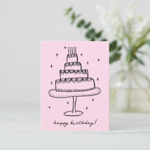 Carte Postale Gâteau d'anniversaire Dessin Fantaisiste Griffonna