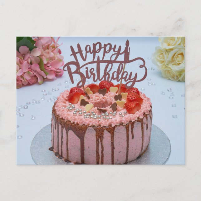 Carte Postale Gâteau d'anniversaire frais et heureux sur une nap (Devant)