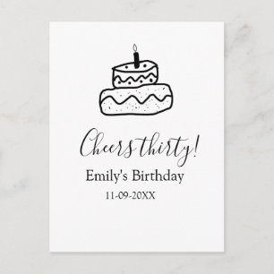 Carte Postale Gâteau d'anniversaire trente ans écriture manuscri