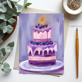 Carte Postale Gâteau d'anniversaire violet | Aquarelle