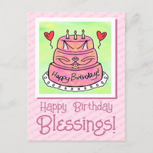 Carte Postale Gâteau de chat rose mignon Joyeux anniversaire Bén