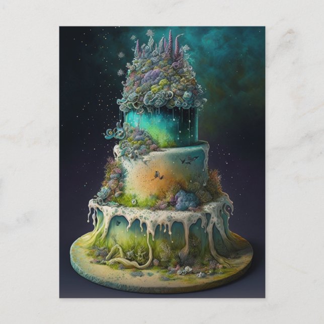 Carte Postale Gâteau de mariage en mauvaise herbe verte (Devant)