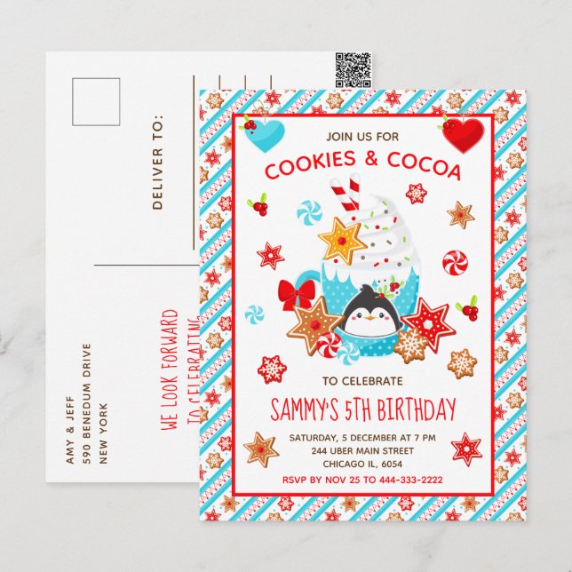 Carte Postale Gâteau de Noël et Joyeux Anniversaire Bleu au Choc (Devant / Derrière)
