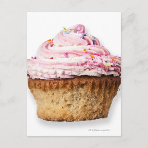 Carte Postale Gâteau de tasse rose, sur arrière - plan blanc, co