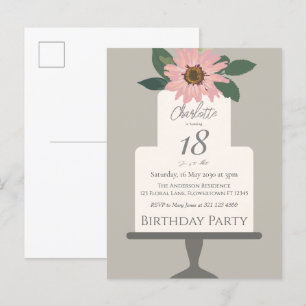 Carte Postale Gâteau Floral Rose Fête d'anniversaire 