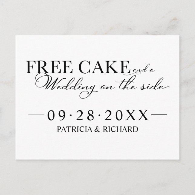 Carte Postale Gâteau Gratuit Mariage Drôle Enregistrer La Date N (Devant)