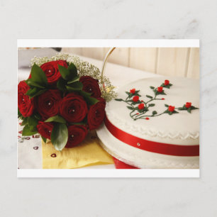 Carte Postale Gâteau Mariage rouge et blanc