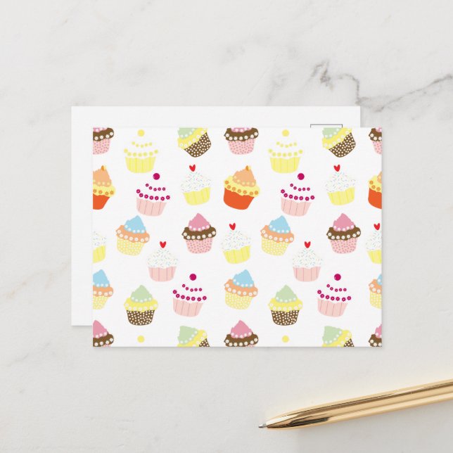 Carte Postale Gâteaux Cupcakes Décorés Délicieux pour Anniversai (Devant/Arrière en situation)