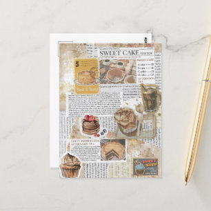 Carte Postale Gâteaux et café Ephémère Vintage Découpage