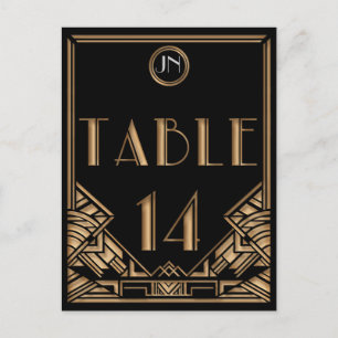 Carte Postale Gatsby style Art déco d'or noir Numéro de tableau
