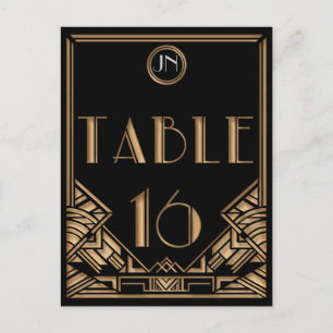 Carte Postale Gatsby style Art déco d'or noir Numéro de tableau