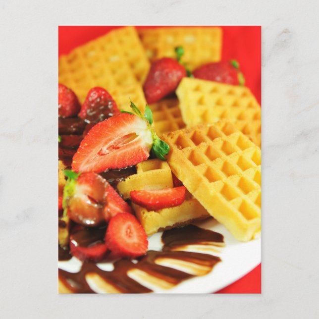 Carte Postale gaufre et fraises au chocolat belge (Devant)