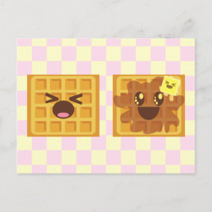 Carte Postale gaufres kawaii bon petit-déjeuner matinal!