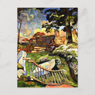 Carte Postale Gauguin - La porte en bois, gardien de cochon