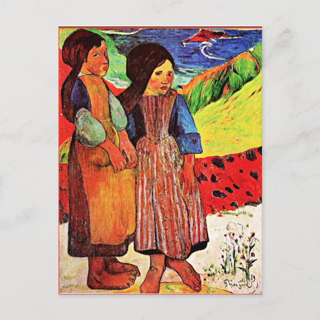 Carte Postale Gauguin - Les filles bretonnes au bord de la mer (Devant)