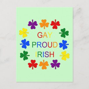 Carte Postale Gay Fier Irlandais LGBT Rainbow Shamrocks
