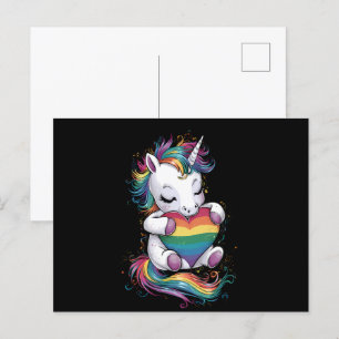Carte Postale Gay pride Unicorn Coeur Arc-en-ciel Drapeau Lgbt