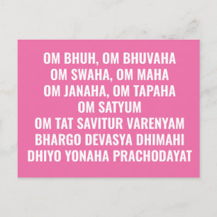 Carte Postale Gayatri forme longue mantra sanskrit rose blanc