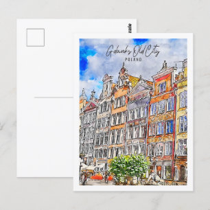 Carte Postale Gdanks Vieille Ville Pologne Lieu de voyage Aquare