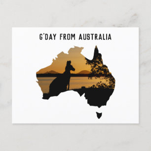 Carte Postale GDay de l'Australie Black White Gold Sunset
