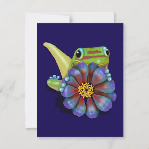 Carte Postale Gecko avec Zinnia Flower