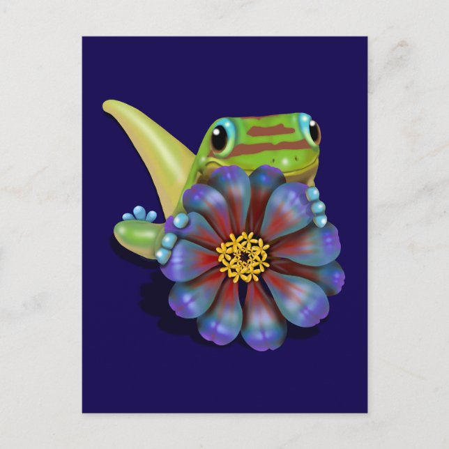 Carte Postale Gecko avec Zinnia Flower (Devant)
