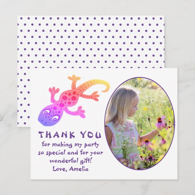 Carte Postale Gecko Gecko Lizard Photo Fille Anniversaire Merci (Devant / Derrière)