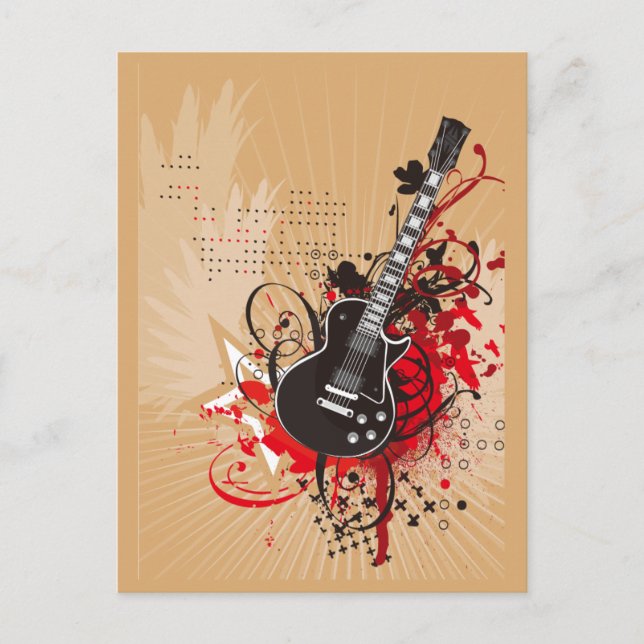 CARTE POSTALE GEGV GRUNGE ÉLECTRIQUE GUITARE VECTEUR MUSIQUE GRA (Devant)