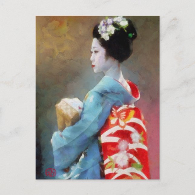 Carte Postale Geisha en Art bleu (Devant)