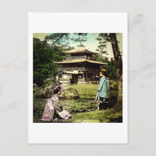 Carte Postale Geisha Posing au temple d'or Kinkaku-ji Japon