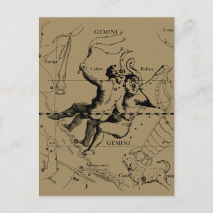 Carte Postale Gemini Constellation Zodiac Hevelius 1690