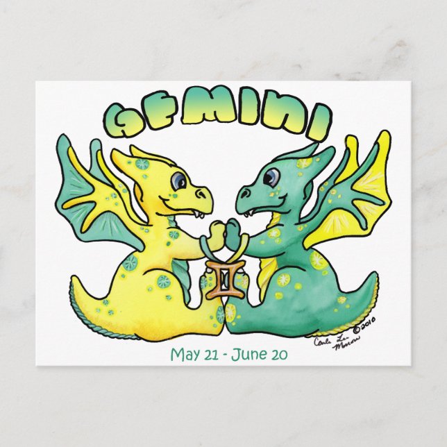 Carte Postale gemini mignon zodiac petites ailes dragon (Devant)