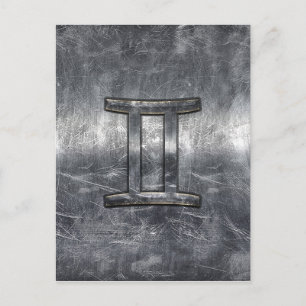 Carte Postale Gemini Sign en Distressed Siver Steel