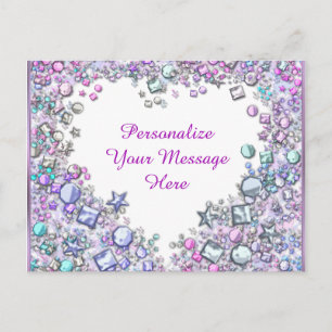 Carte Postale Gems de cœur clinquants Message personnalisé