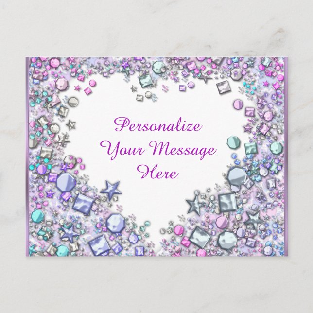 Carte Postale Gems de cœur clinquants Message personnalisé (Devant)