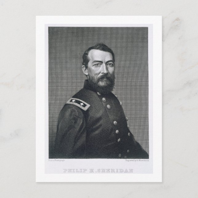 Carte Postale Général Philip Sheridan, gravé d'une photographie (Devant)