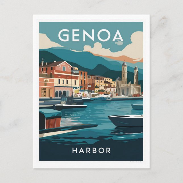 Carte Postale Gênes Italie Port Peinture de Voyage (Devant)