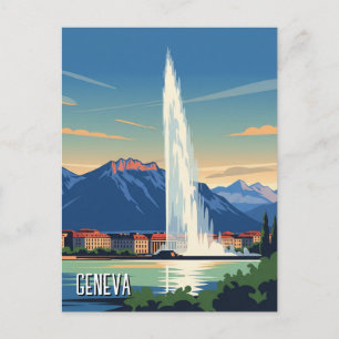 Carte Postale Geneva Street Suisse Travel Jet d'eau Vintage